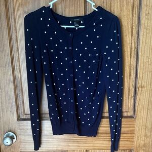 Forever 21 Navy and White Polka Dot Cardigan - Small